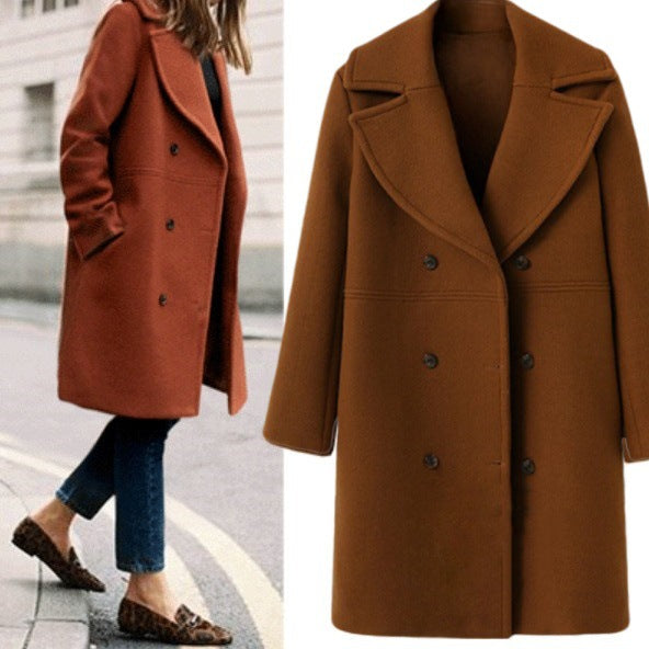 STOCK-Plus-Size Double-Breasted Woolen Coat