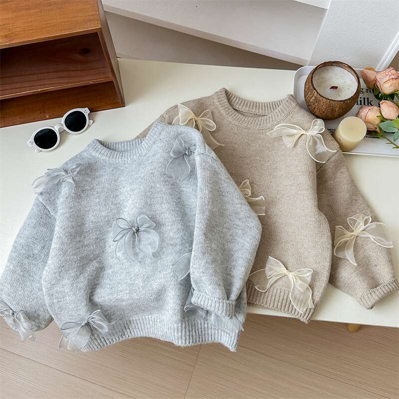 INSTOCK-Girls’ Korean Bow Sweater Spring Autumn 2025