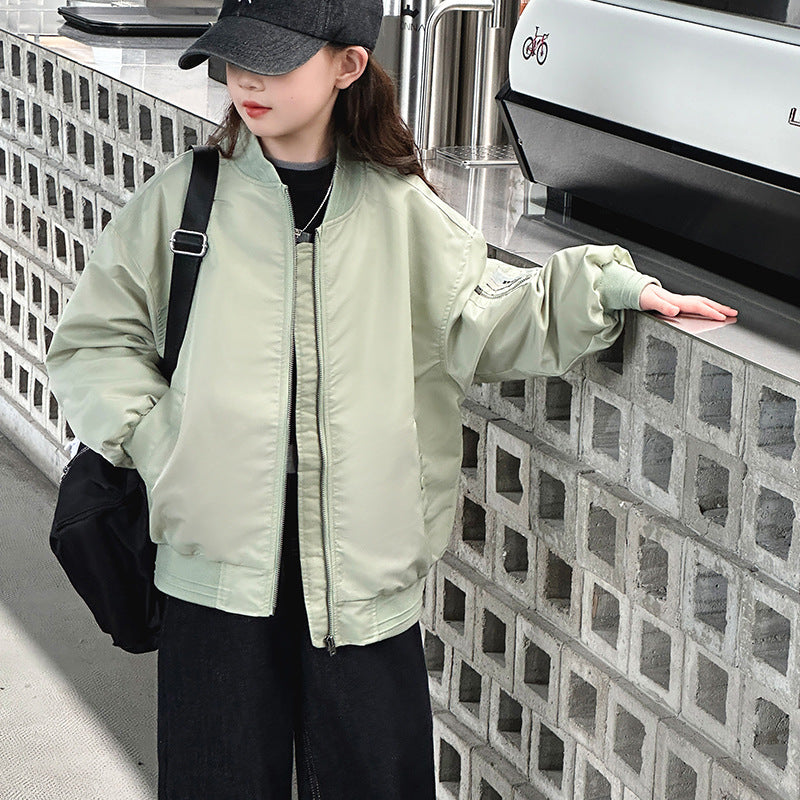 Girls’ Pilot Jacket – Quilted Baseball Cotton Coat