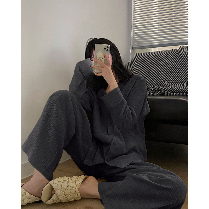 Korean Style Pure Color Long-Sleeve Pajamas