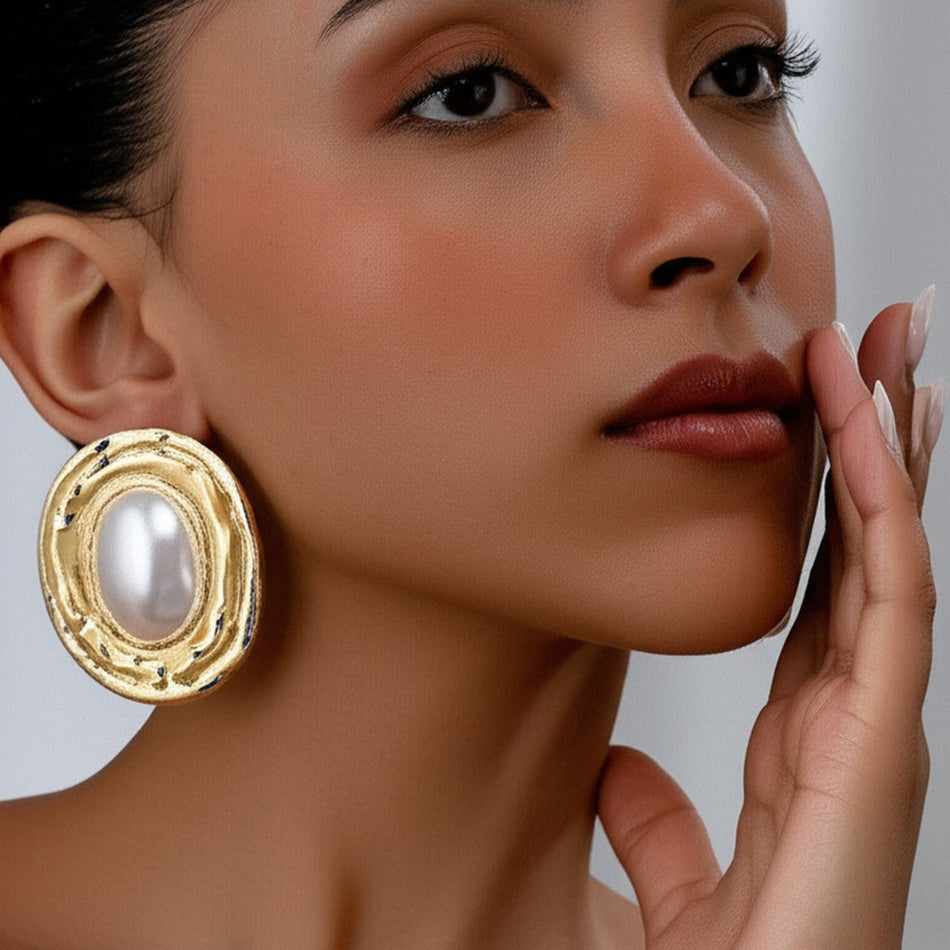 STOCK-Exaggerated Pearl Oval Earrings – Statement Women’s Jewelry