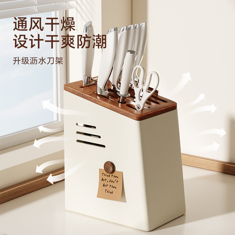 STOCK-Solid Wood Countertop Knife Rack – Ventilated and Drainable