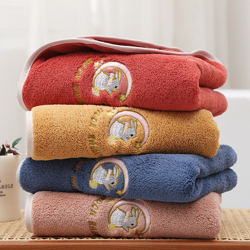 Coral Fleece Bath Towel – Thick, Absorbent & Embroidered