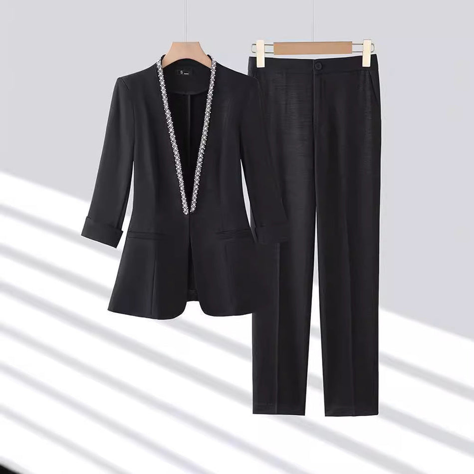 Black Collarless Suit