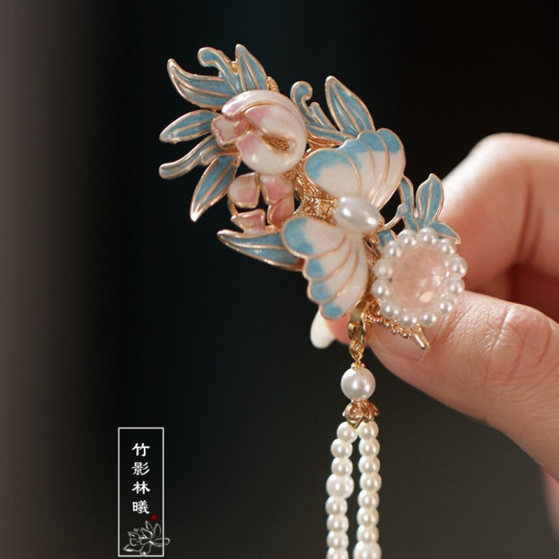 Powder Blue Butterfly Flower Side Clip