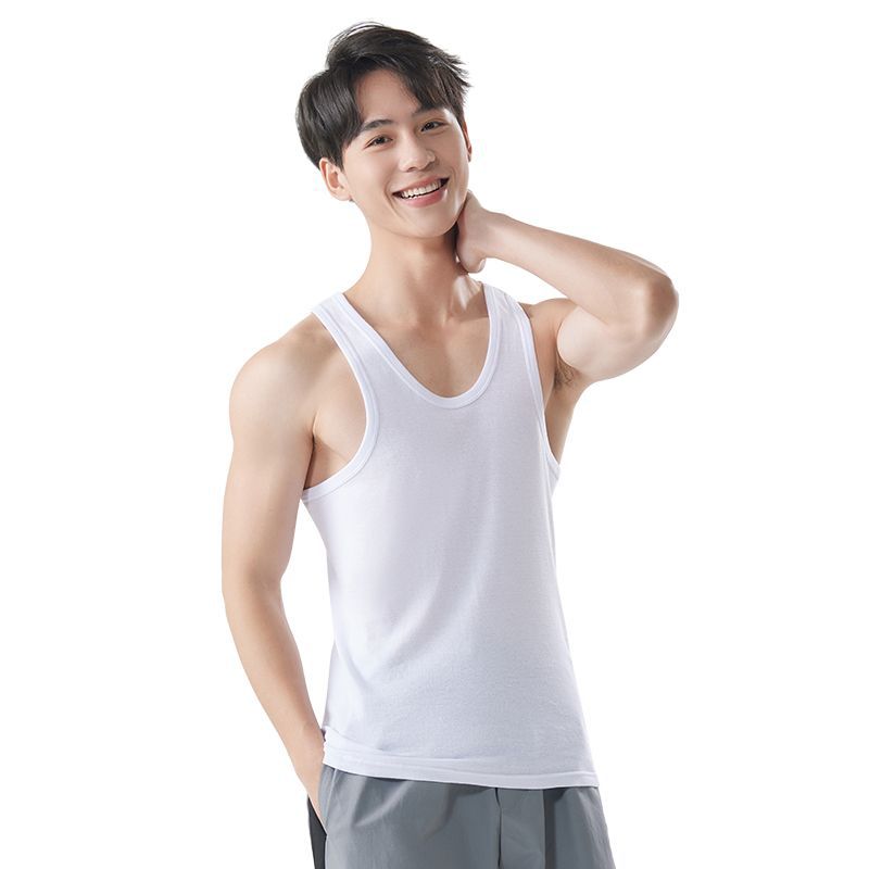 Men’s Pure Cotton I-Shaped Sports Vest Fine Thread White