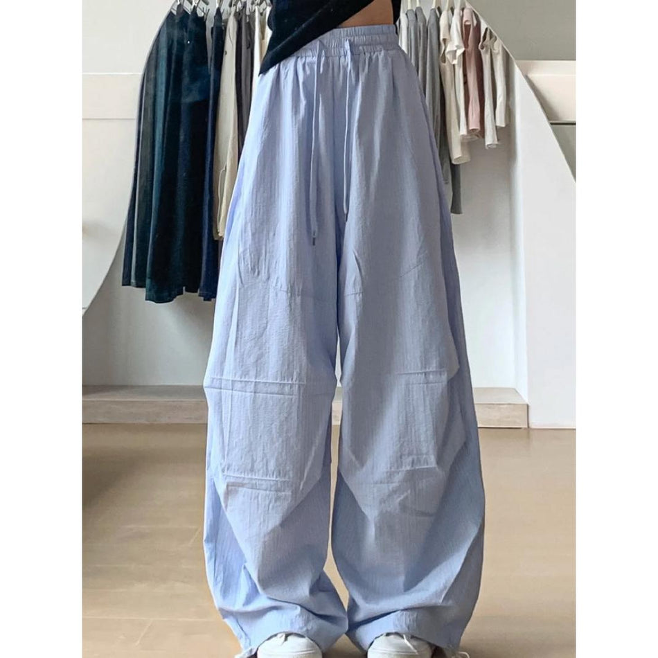 Yellow Striped High-Waist Wide-Leg Casual Pants