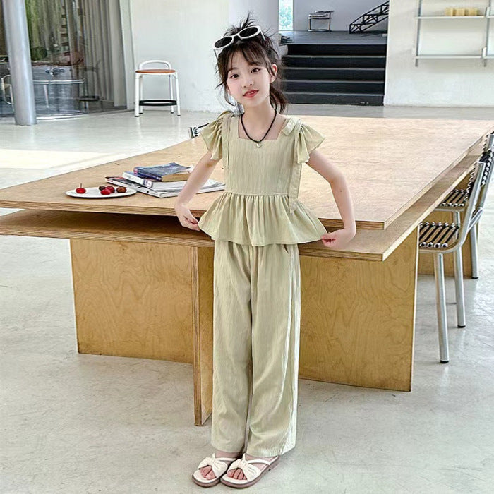 Girls Flying Sleeve Summer Two-Piece Set – Lightweight Kids Clothes Nepal | Tudoholic