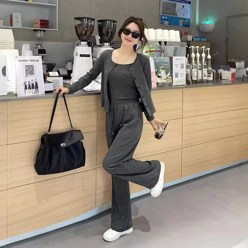 STOCK-Three-Piece Loose Cardigan Sports Set Women