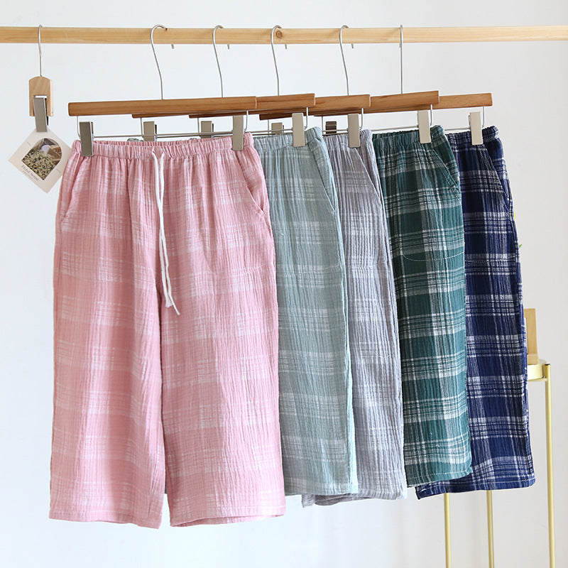 Japanese Plaid Cotton Gauze Pajama Pants