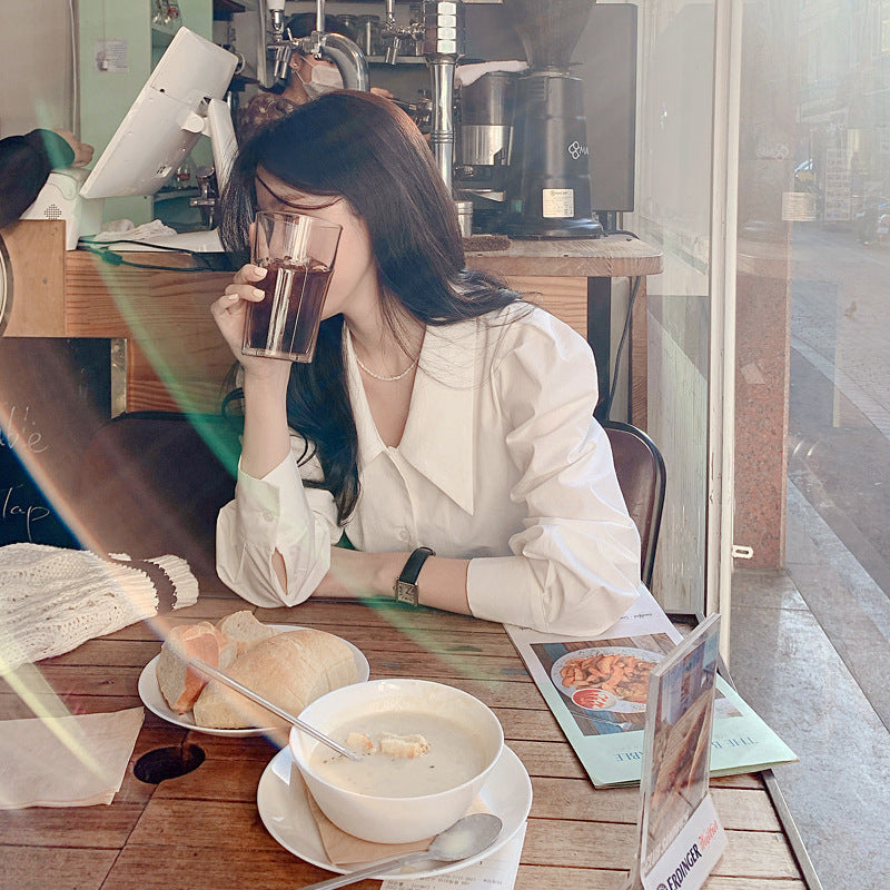 STOCK-Korean Style White Long Sleeve Shirt Women Spring