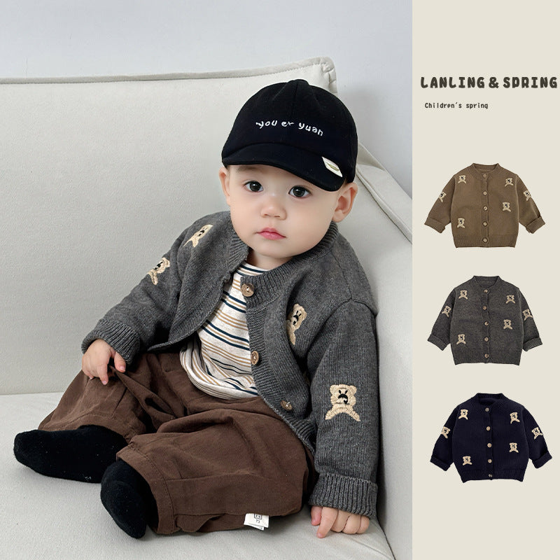 Boys’ Knitted Cardigan Suit 2025 Korean Style
