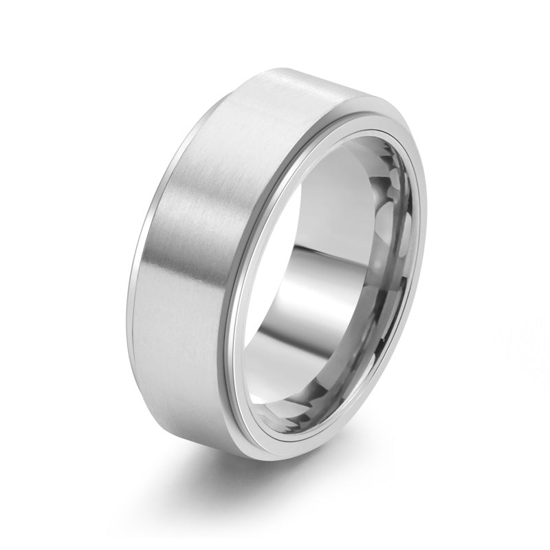 8MM Rotatable Brushed Titanium Steel Ring Men's Fashion Jewelry