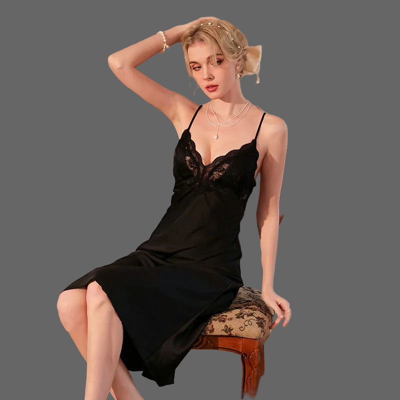 Satin Lace Nightgown with Chest Cushion for Women
