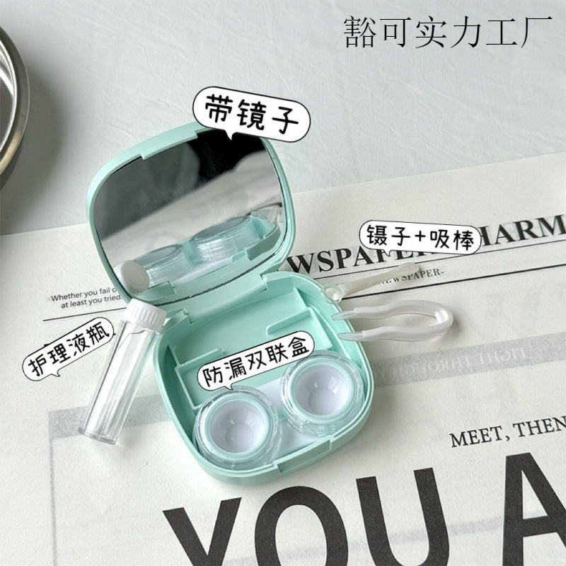 Macaron Square Contact Lens Case – Compact High-End with Mirror