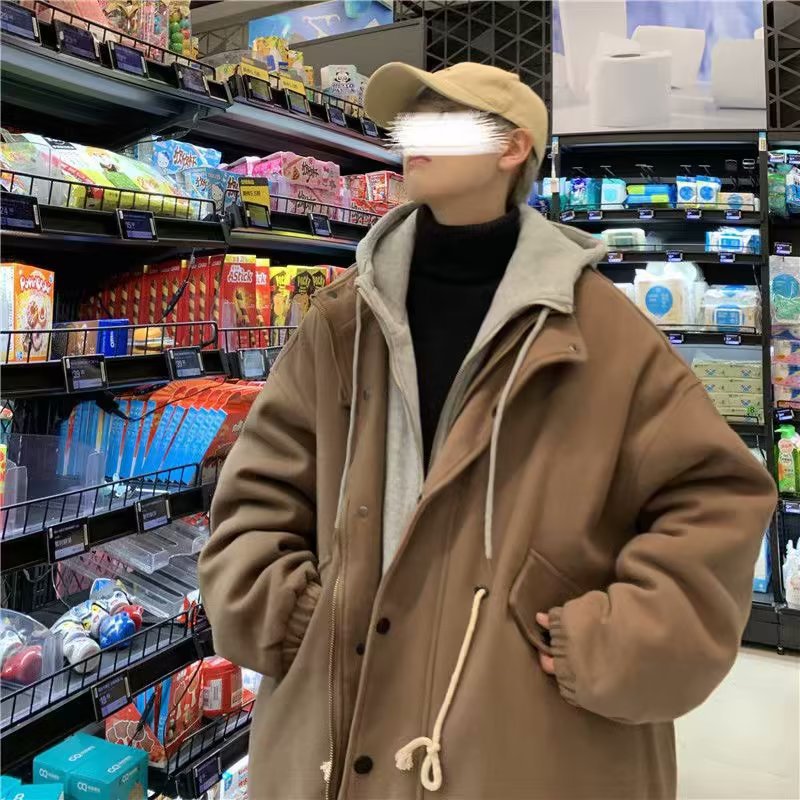 Men’s Winter Thickened Hooded Woolen Cotton-Padded Coat