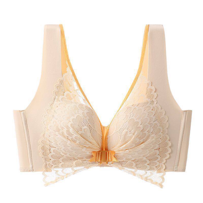 Skin color seamless front closure push up bra with architectural back design