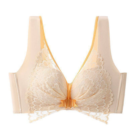 Skin color seamless front closure push up bra with architectural back design