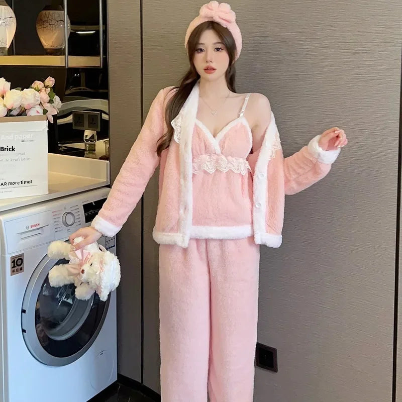 Sling Pajama Set – Flannel Robe & Headband for Women
