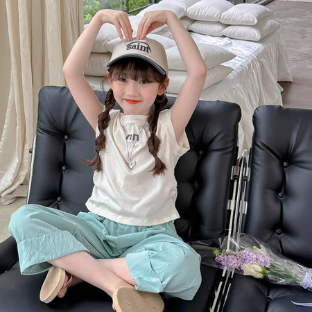 Girls Korean Letter Pants Summer Two-Piece Set – Baby & Children's Outfits – Image 6