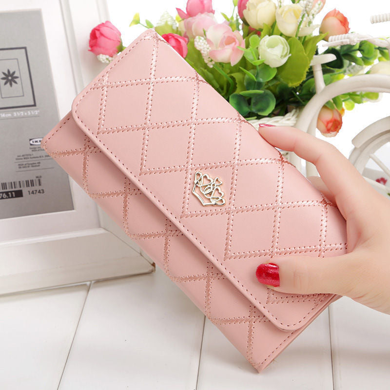 Korean-Style PU Diamond Crown Long Wallet