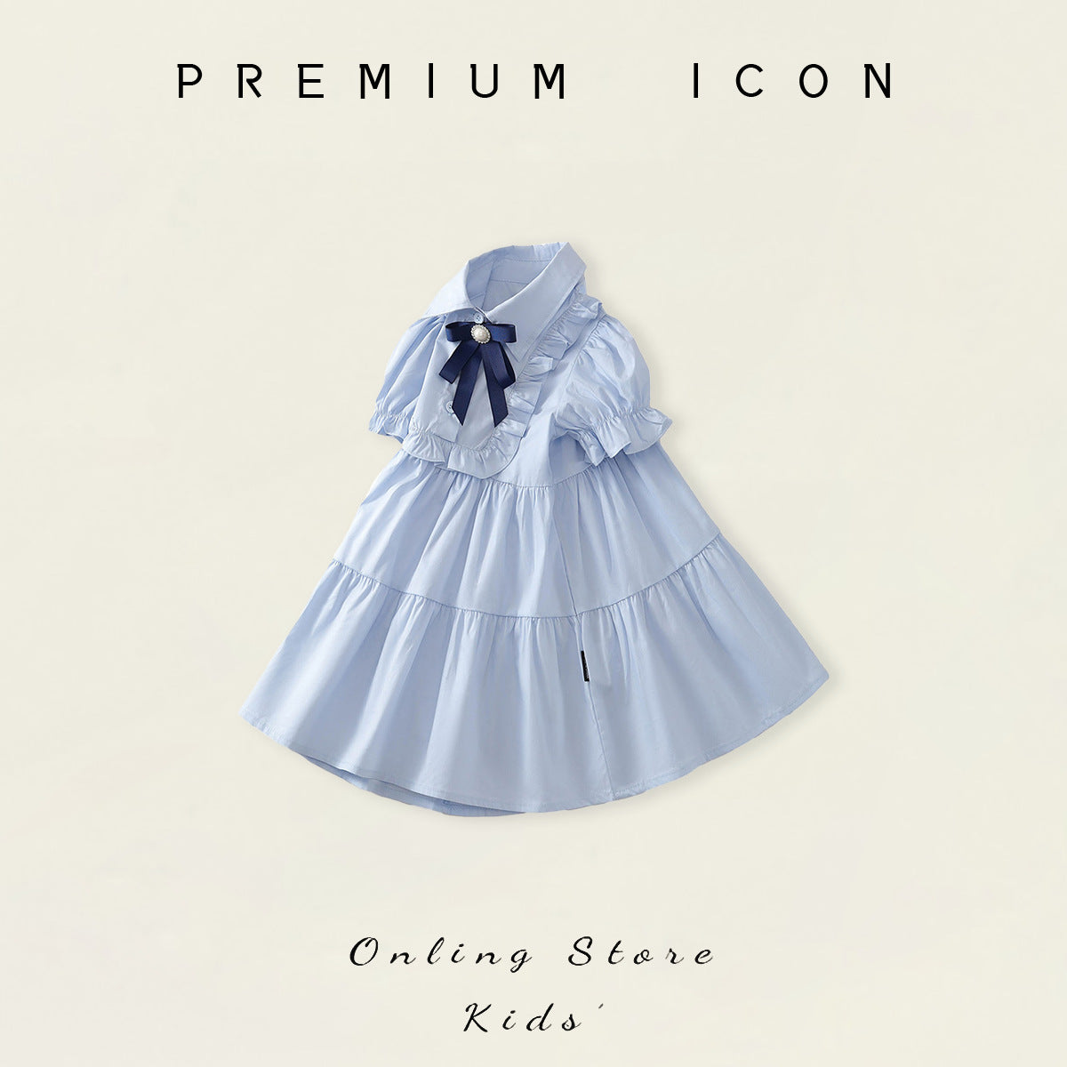 Girls Blue Bow Lapel Dress Summer 2026 Korean Style – Summer Kids Fashion Nepal | Tudoholic