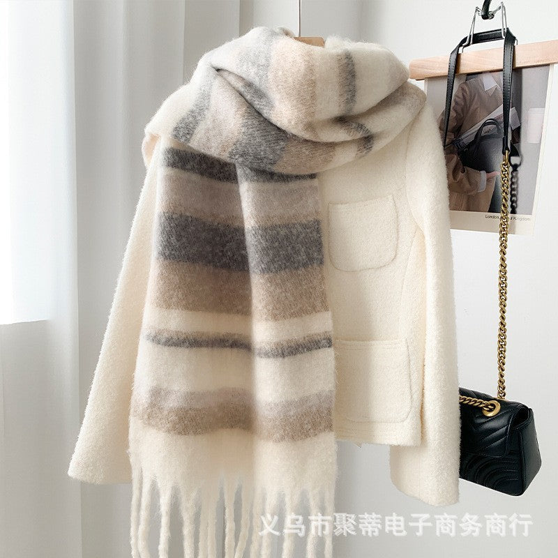 Maillard Korean-Style Striped Scarf Women
