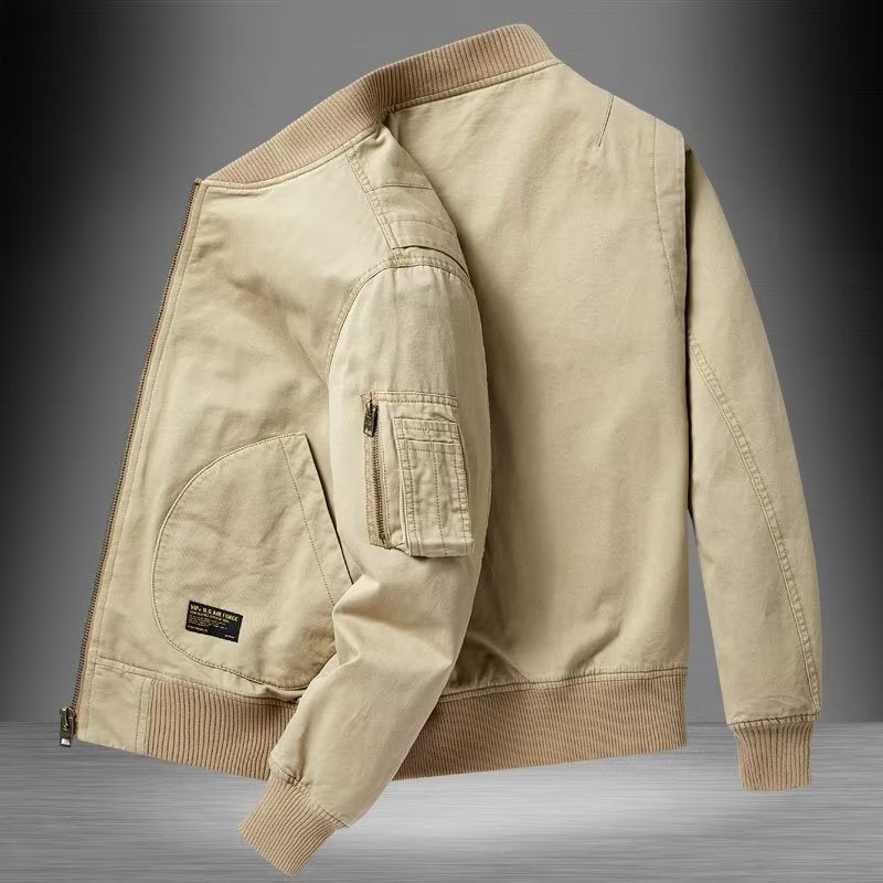 Multi-Pocket Bomber Jacket for Men – Casual Baseball Collar