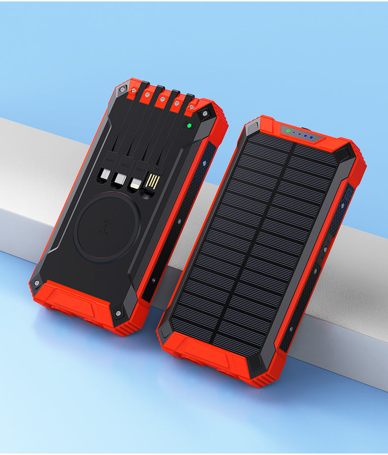 20000mAh Solar Power Bank Wireless with Built-In Cable