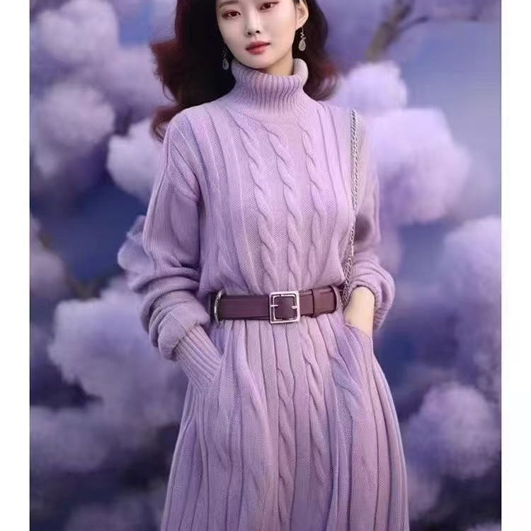 STOCK-High-Collar Cable Knit Dress