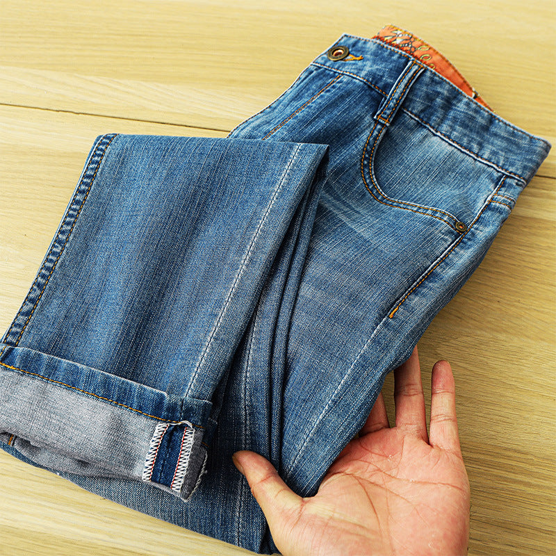 Summer Thin Jeans – Stretchy Mid-Rise Straight Fit