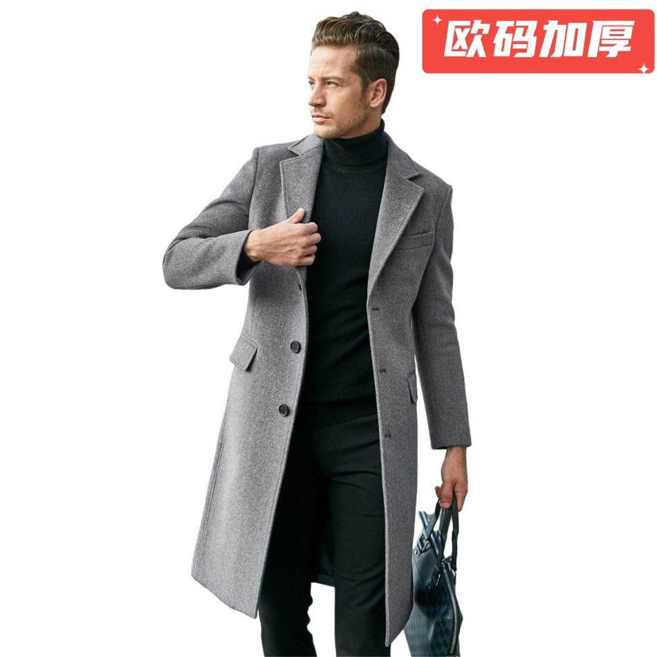 Men’s British Woolen Outwear Autumn Winter Long Sleeve Coat