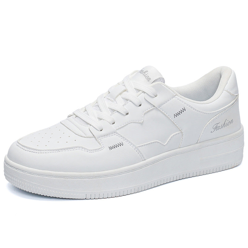 Men’s White Leather Low-Top Sneakers – Hong Kong Style Casual Shoes
