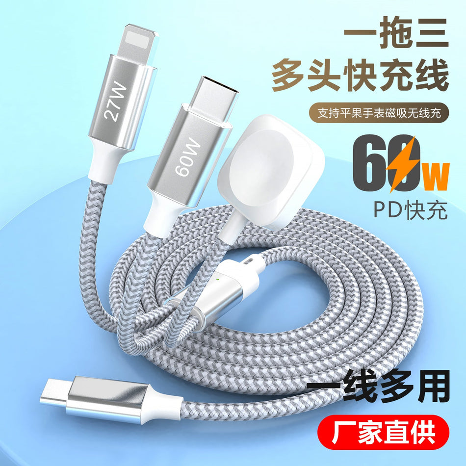 1-to-3 PD Fast Charging Nylon Cable with Magnetic Watch