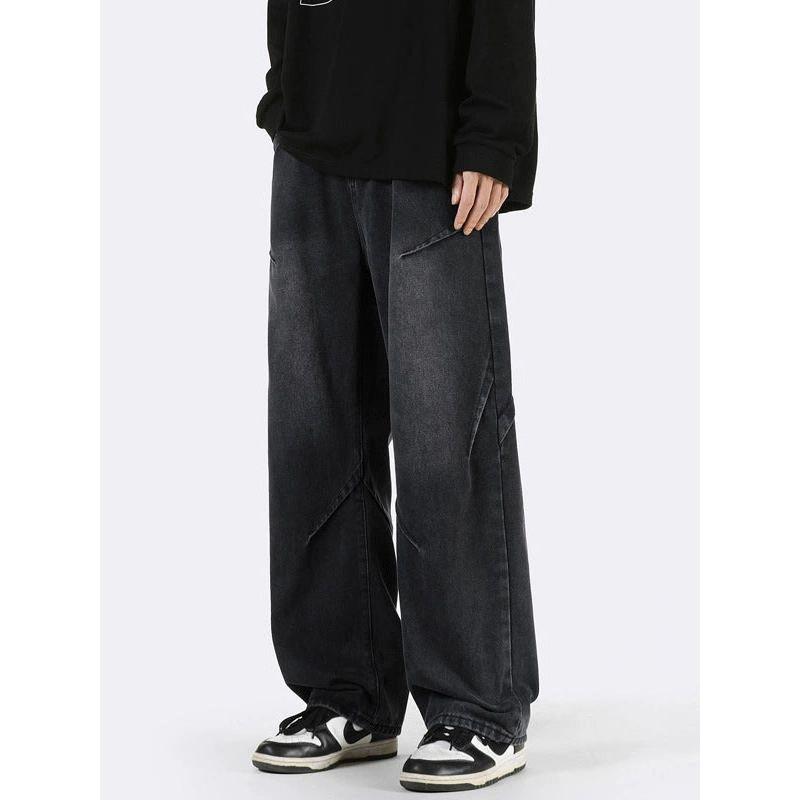 STOCK-Men’s Wide-Leg Loose Stitching Jeans Autumn Winter Pants
