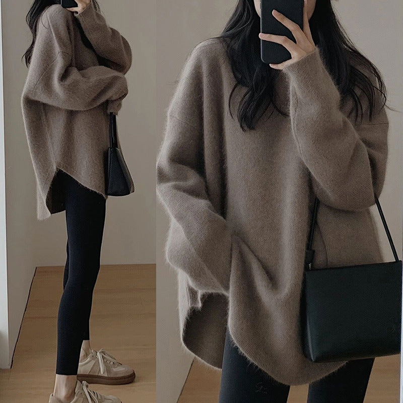 Women’s Korean-Style Loose Mid-Length Knit Jacket