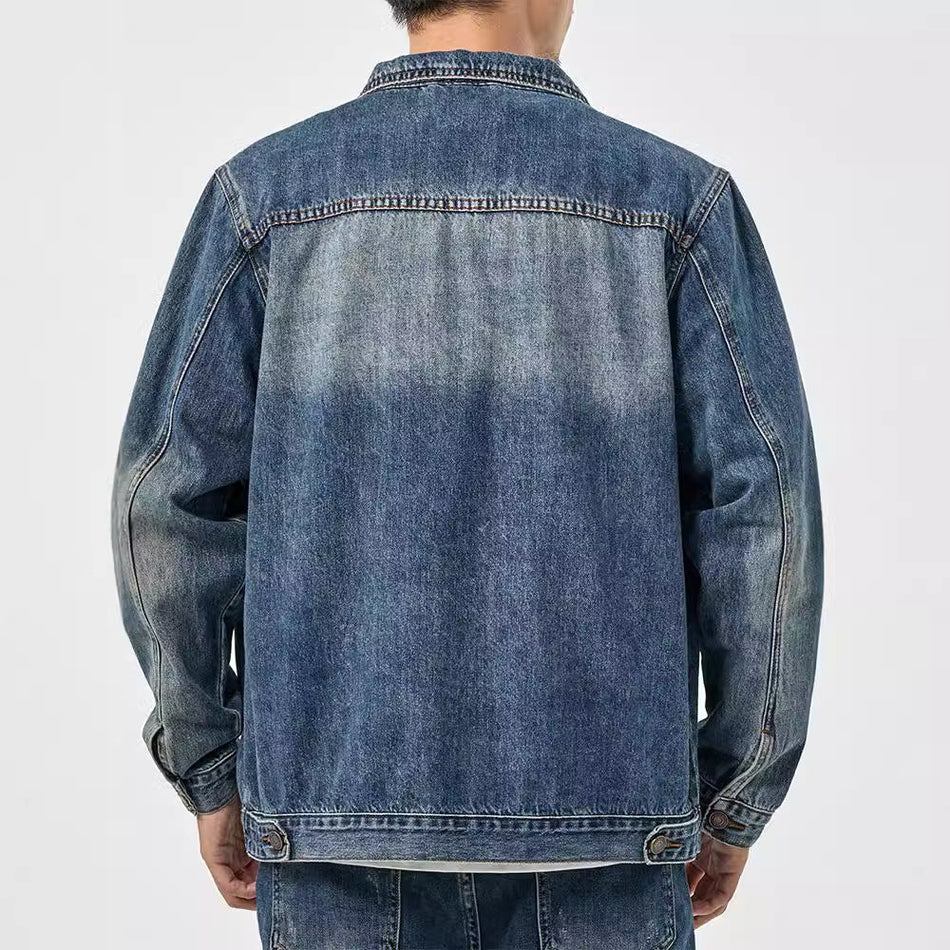 Men's Water Washed Blue Denim Jacket Retro Loose Autumn Winter