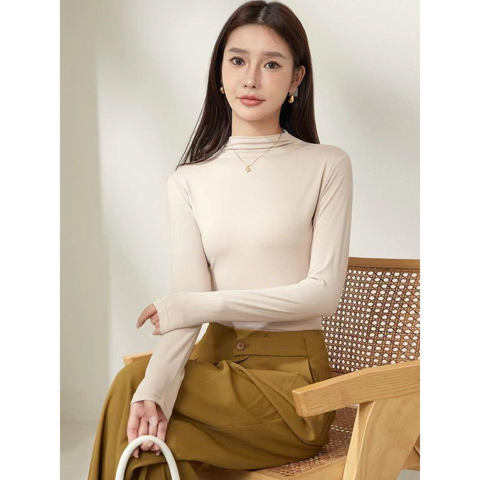 STOCK-Half-High Collar Slim Base Top for Women