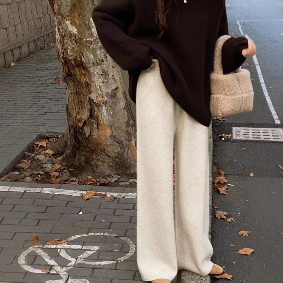 STOCK-Slim Knitted Wide-Leg Pants