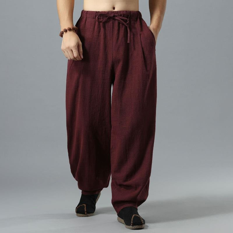Men’s Summer Cotton-Linen Zen Wide-Leg Chinese Style Pants