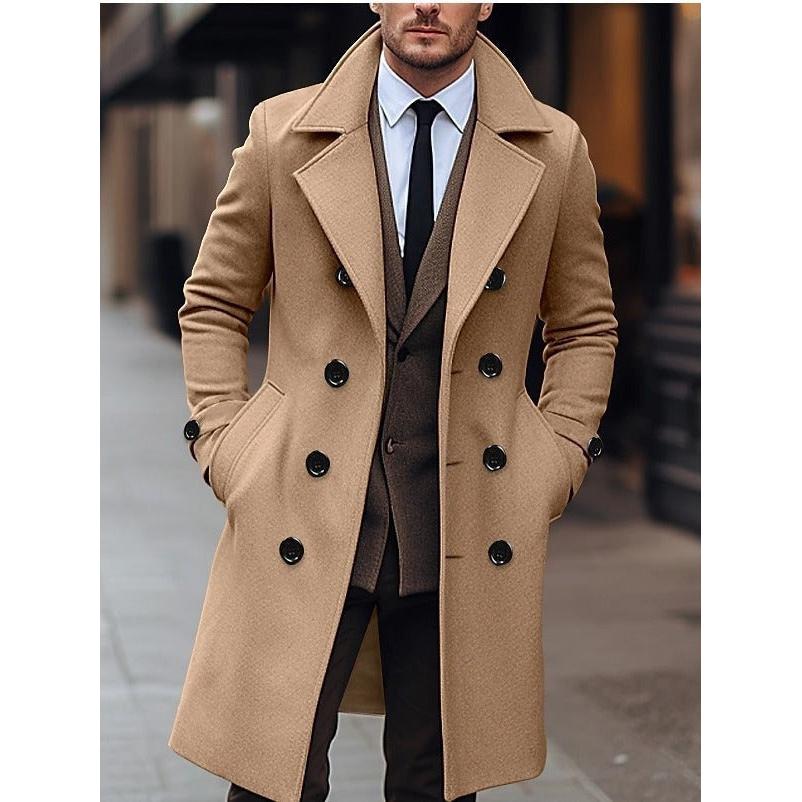Men’s European-Style Mid-Length Woolen Double-Breast Coat