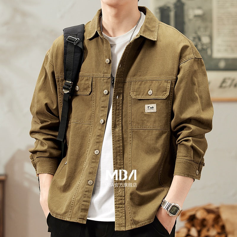 STOCK-Men’s Spring Autumn Denim Lapel Shirt Jacket