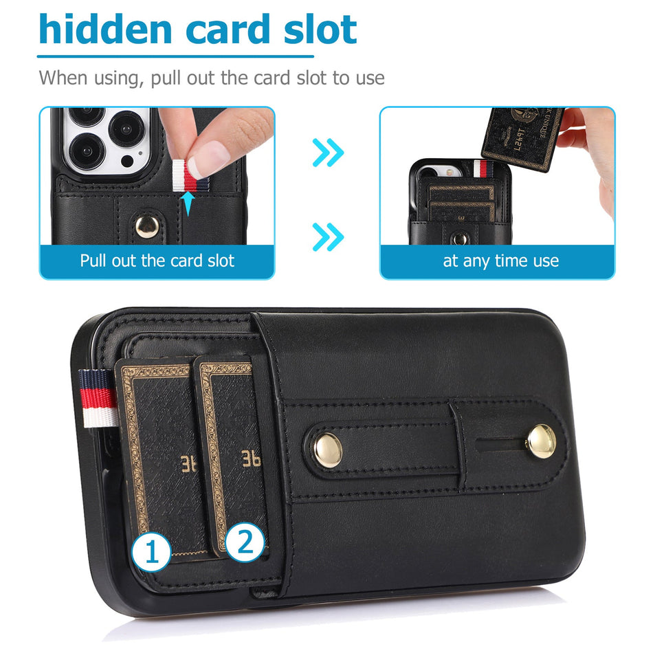 Ring Leather Phone Case with Card Clip