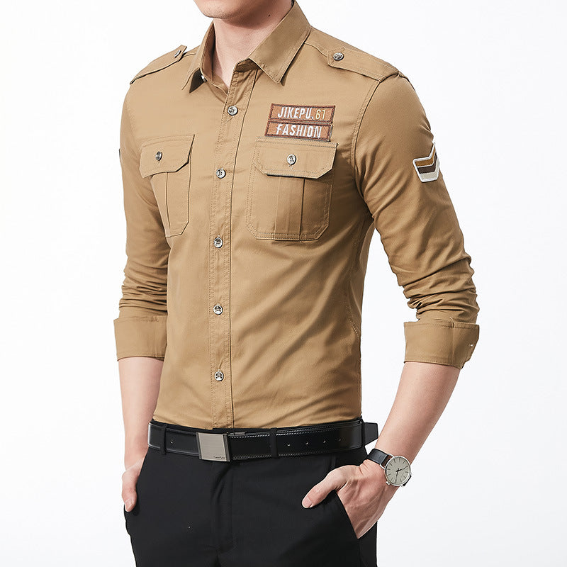 Slim-Fit Cotton Military Shirt Coat