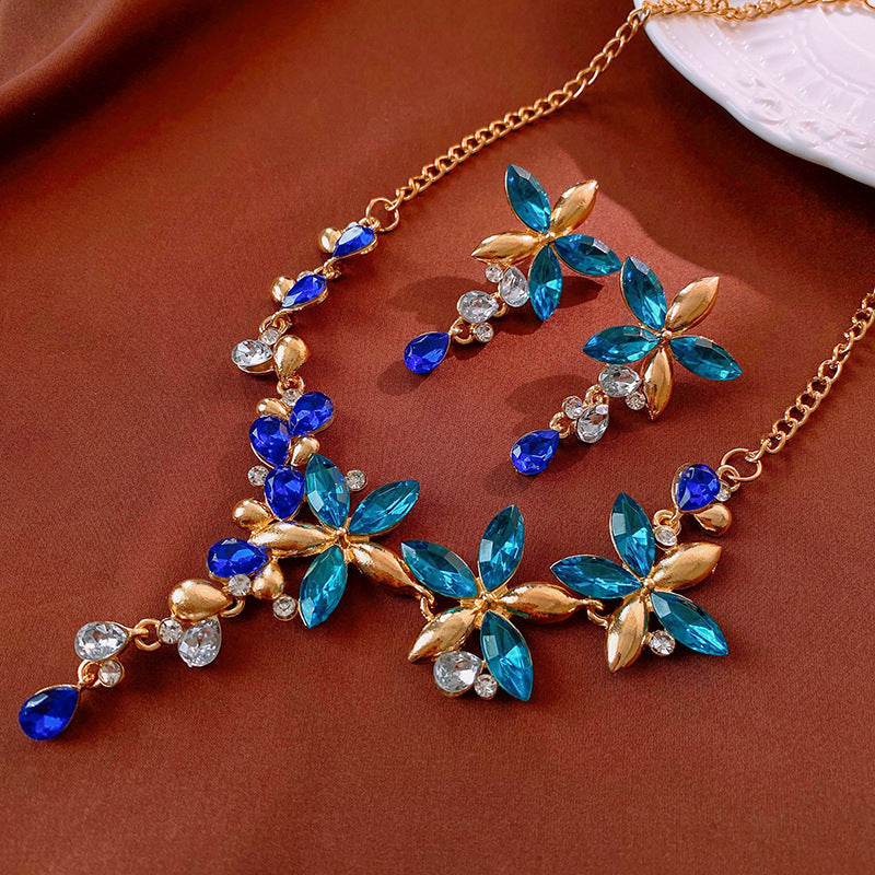 Diamond Flower Jewelry Set | Luxury Earring & Necklace Set