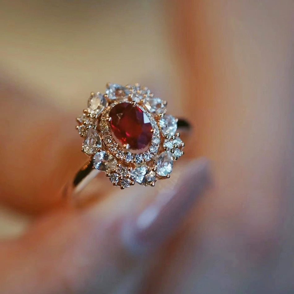 Premium Vintage French Hollow Ruby Open Ring