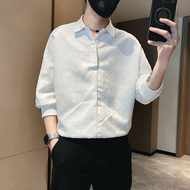 Men’s Ice Silk Jacquard Shirt 3/4 Sleeve Casual Fashion