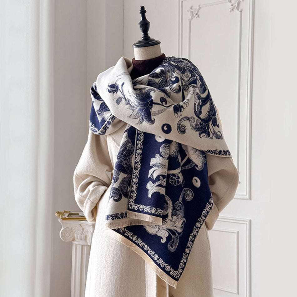 Winter Flower Butterfly Imitation Cashmere Scarf