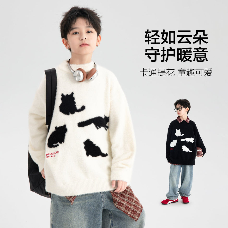 Boys Korean Half Turtleneck Mink Velvet Sweater 2025