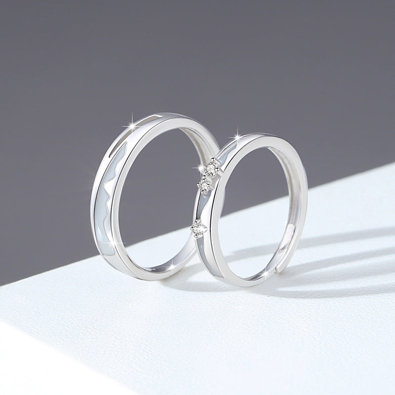 Luminous 925 Silver Couple Ring – Love Oath Zircon Set